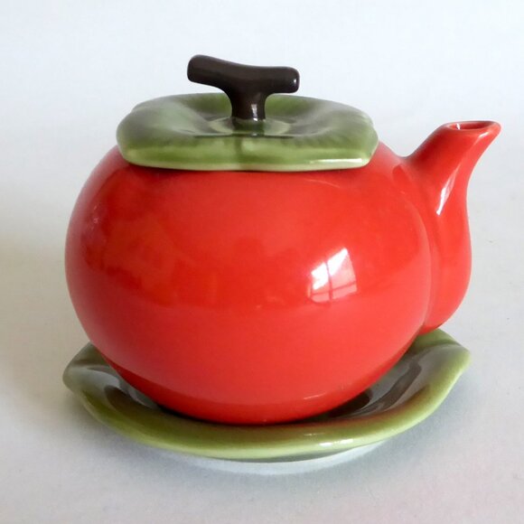 65/45 VINTAGE JAPANESE JAPAN PORCELAIN MINI CANTALOUPE FRUIT TEAPOT & LEAF (NEW) - Picture 2 of 13